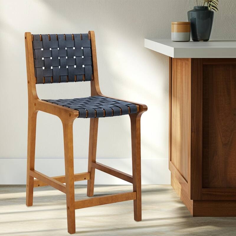 CangLong, Counter Stool Barstool 24 Inch Seat Height Faux Leather Straps,Set of 1,Dark Grey