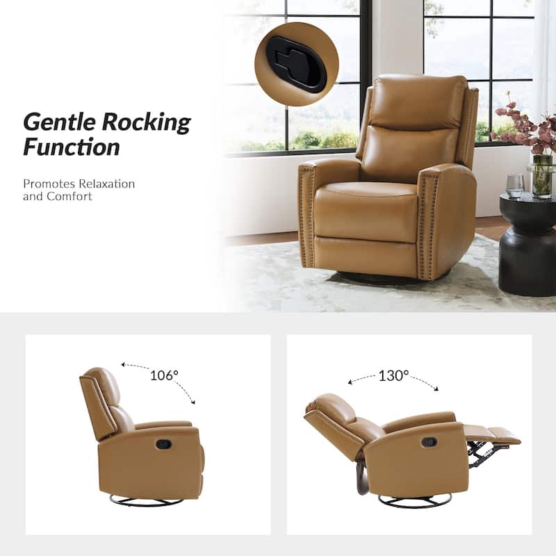 Fiacro 30.31"Wide Modern Genuine Leather Wingback Swivel Rocker Recliner with Nailhead Trims, Set of 2