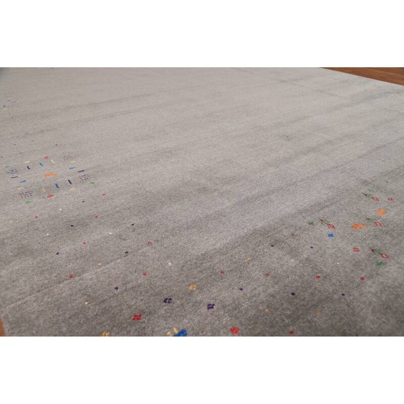 Gray Gabbeh Oriental Area Rug Hand-Knotted Wool Carpet - 8'1" x 9'9"