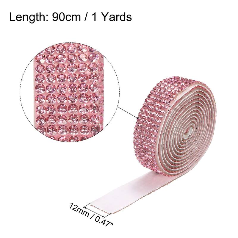 3 Roll 1 Yard 12mm Self Adhesive Crystal Ribbon - Light Pink