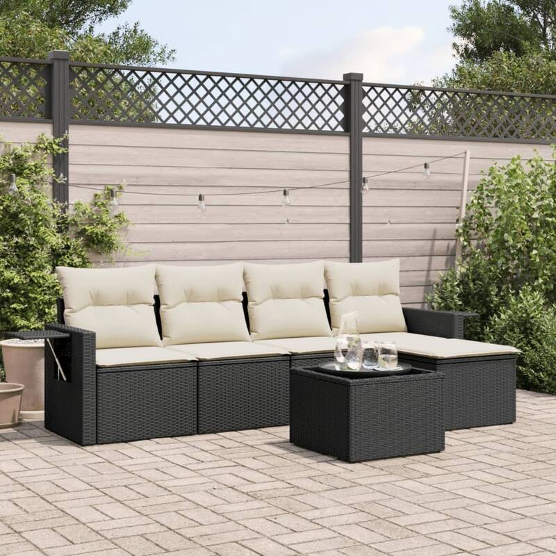 vidaXL Garden Sofa Set Black - 21.7 x 21.7 x 14.6 - Black and cream 6-person set With table