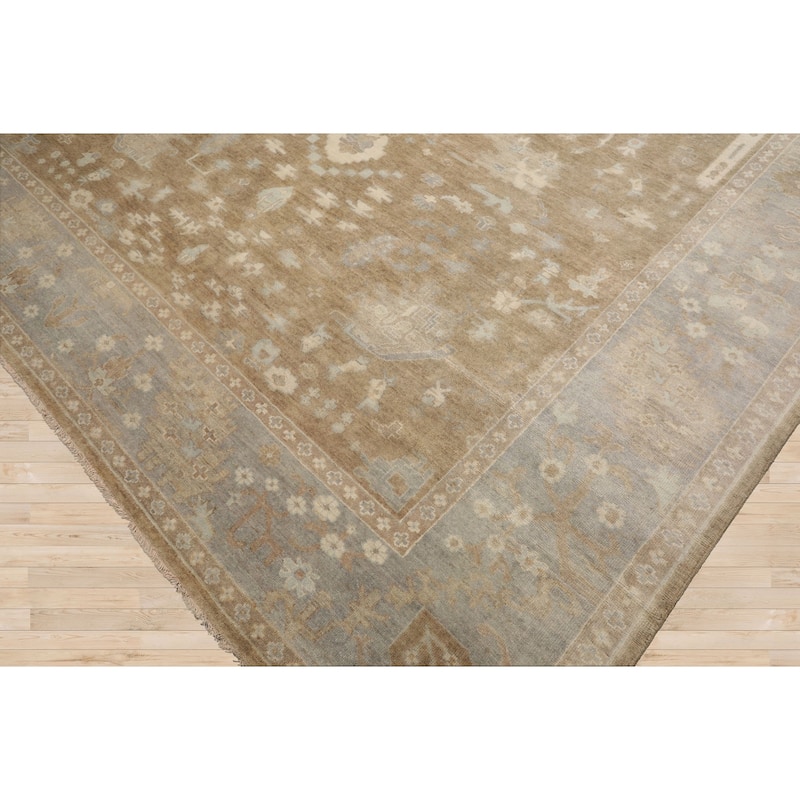 Multi Size Hand Knotted Blue Oushak Wool Area Rug Stone Wash Oriental