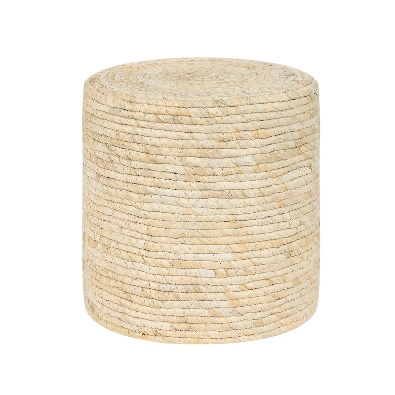Adeco Round Ottoman Natural Cattail Hand Weave Foot Stool