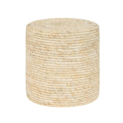 Adeco Round Ottoman Natural Cattail Hand Weave Foot Stool