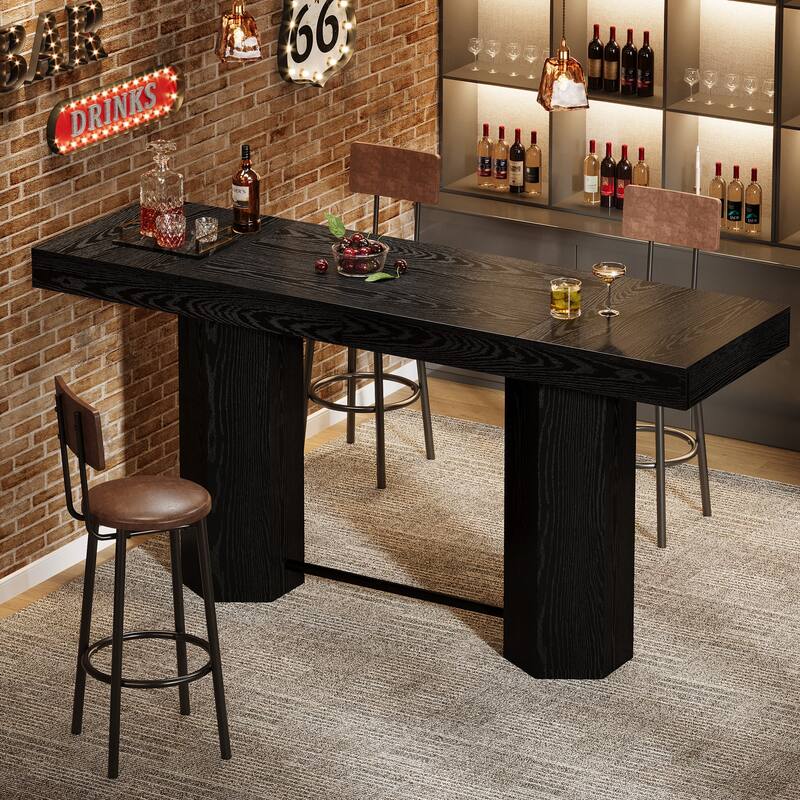 Industrial Bar Table, 70.9" Long Counter Height Pub Table with Sturdy Base