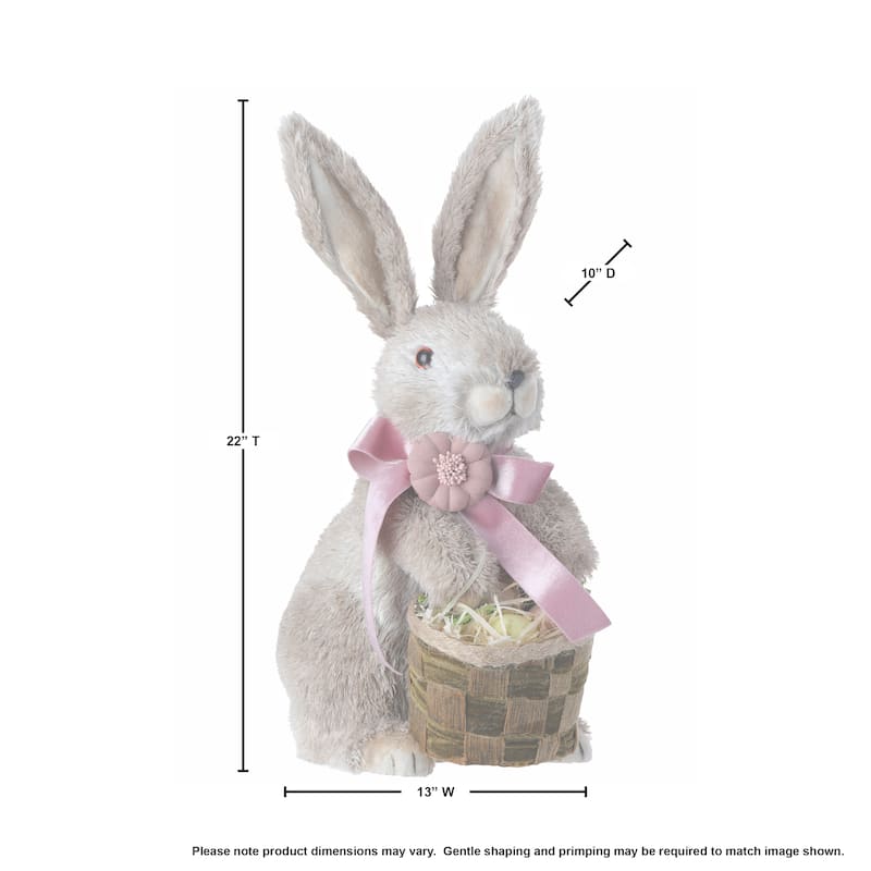Fur' Bunny With Bow And Basket 13.25"