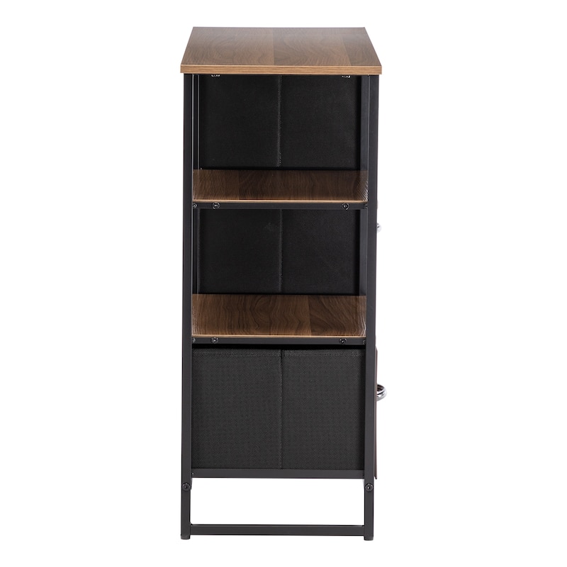 Iron Nightstand Shelf Storage with Fabric Drawer