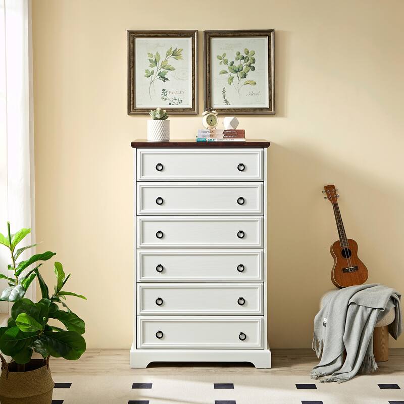 Contemporary 6-Drawer Dresser, Tall Chest with Easy-Pull Handles, Textured Borders for Living Room, Hallway