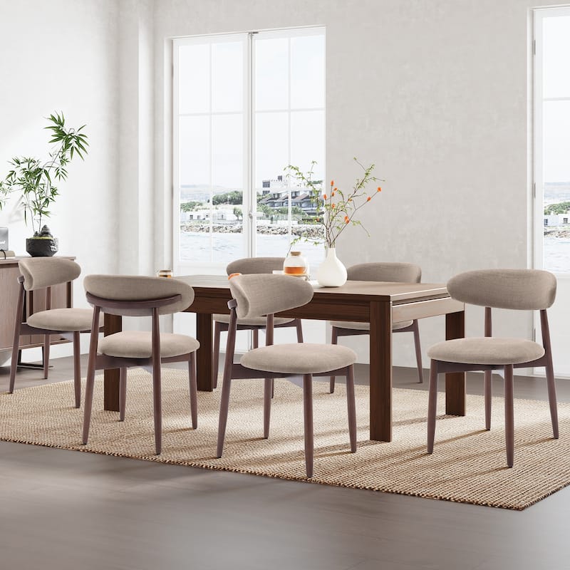 Modern Fabric Upholstered Kitchen Side Chairs, Farmhouse Dining Room Chair with Foot Pegs - set of 6 - Camel