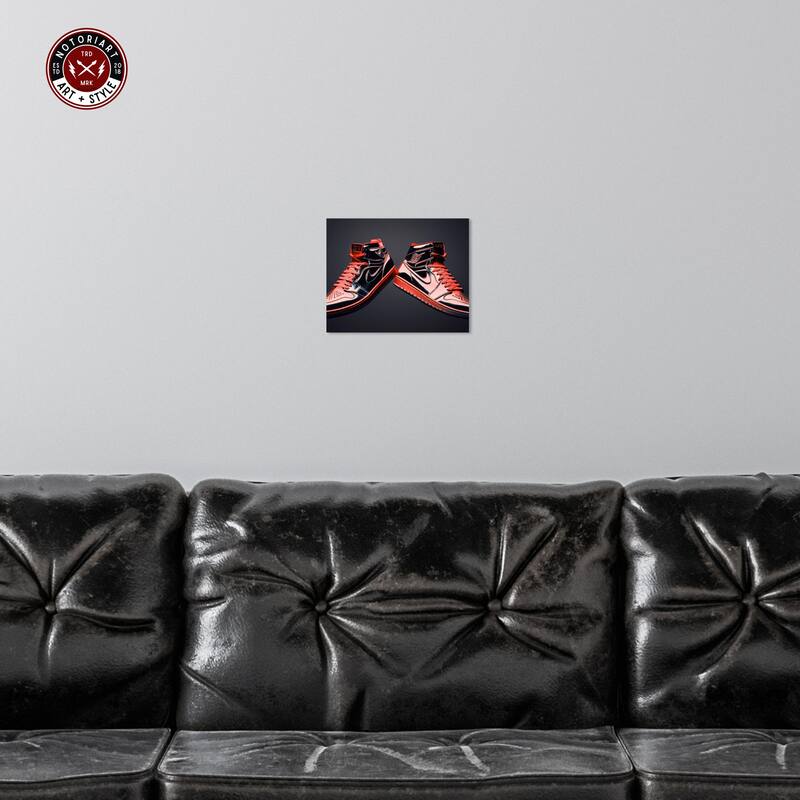 Notoriart Red Sneakers On Display Gallery Wrapped Sneaker 1 Piece Canvas Wall Art