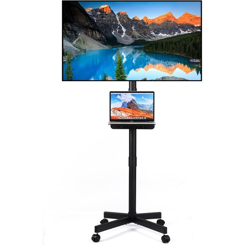 Mobile TV Stand on Wheels Rolling TV Stand Height Adjustable TV Cart for 23-60 Inch LED Flat Screen TVs - Black