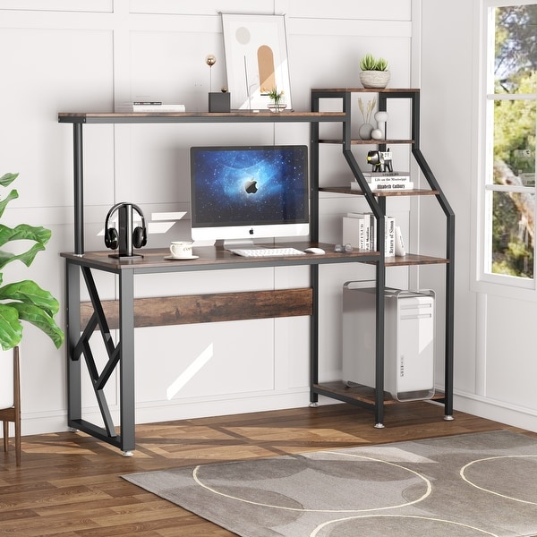 Computer desk with 4tier storage shelves Workstation Desk On Sale