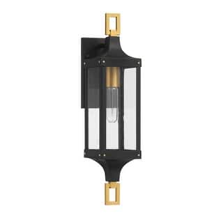 Glendale 1-Light Outdoor Wall Lantern in Matte Black and Weathered Brushed Brass