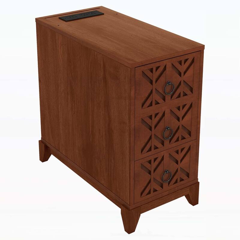 Corner Table with 3 Drawers, 4 Adjustable Shelves,and Built-in Charging Station for Modern Bedrooms and Corners