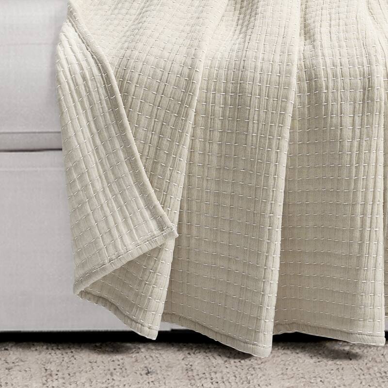 Lush Decor Solid Kantha Pick Stitch Yarn Dyed Cotton Woven Throw Blanket