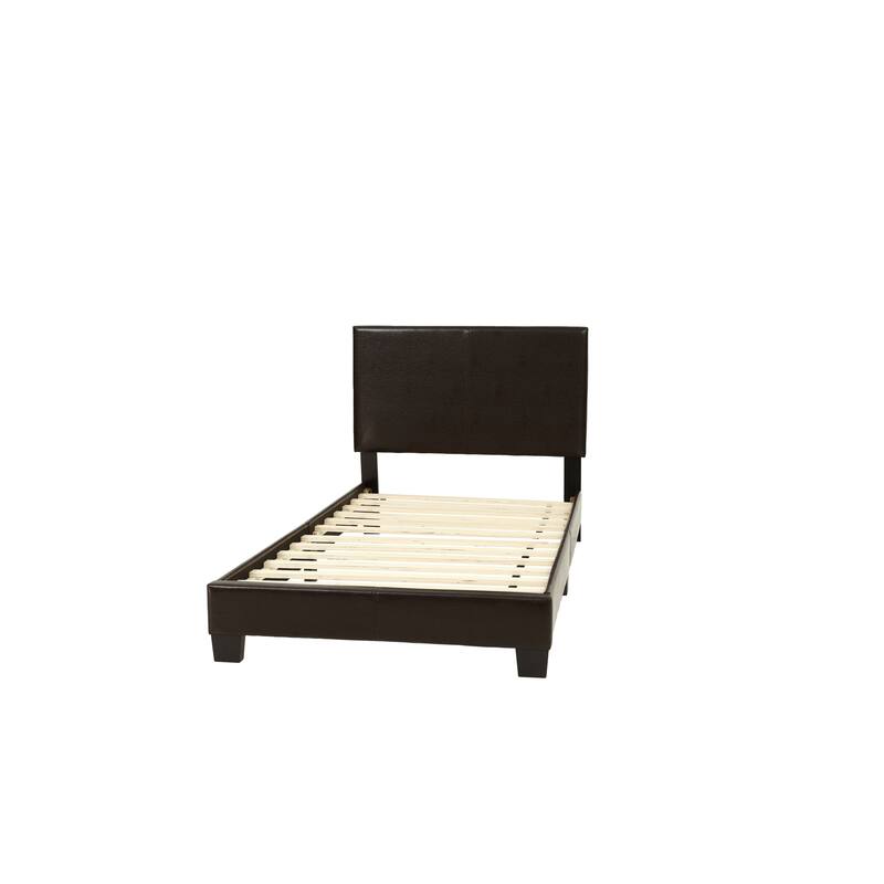 Twin Size Faux Leather Upholstered Bedframe with Adjustable Headboard, Modern Brown Bedroom Furniture