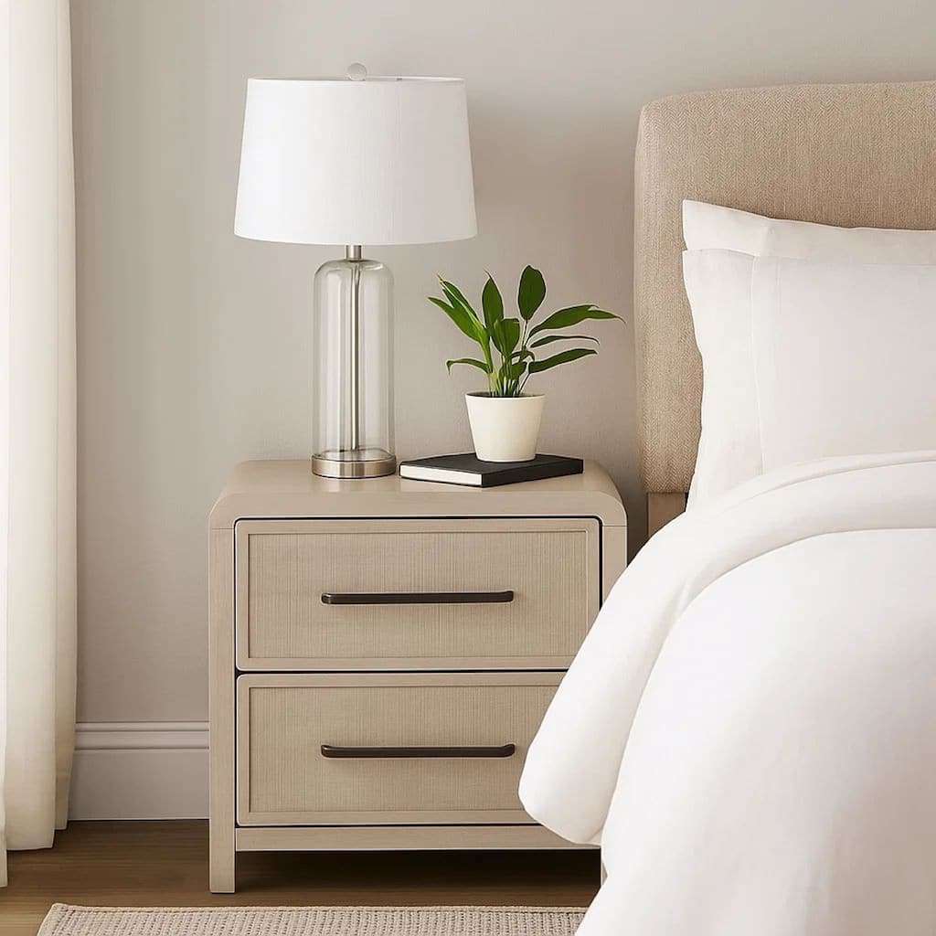 Giva Nightstand, 2 Drawers, USB A-C, Natural Oak Beige Finish, 24 Inch