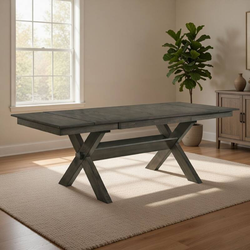 67-95 Inch Extendable Dining Table, Crossed Trestle Base, Rustic Brown