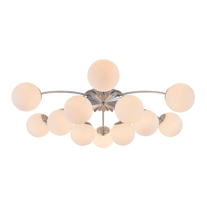 Mid-Century 12-Light Milky Glass Globe Sputnik Ceiling Light - 39in