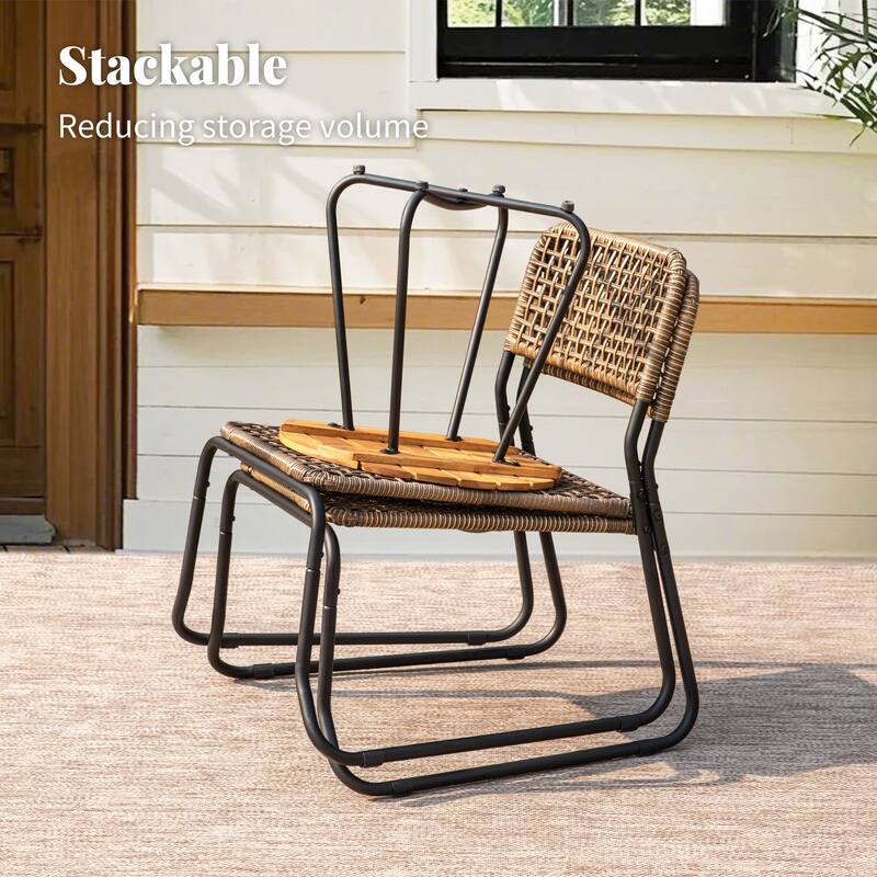 3-Piece Outdoor Wicker Bistro Set Rattan Furniture set with Stackable Chairs and Side Table