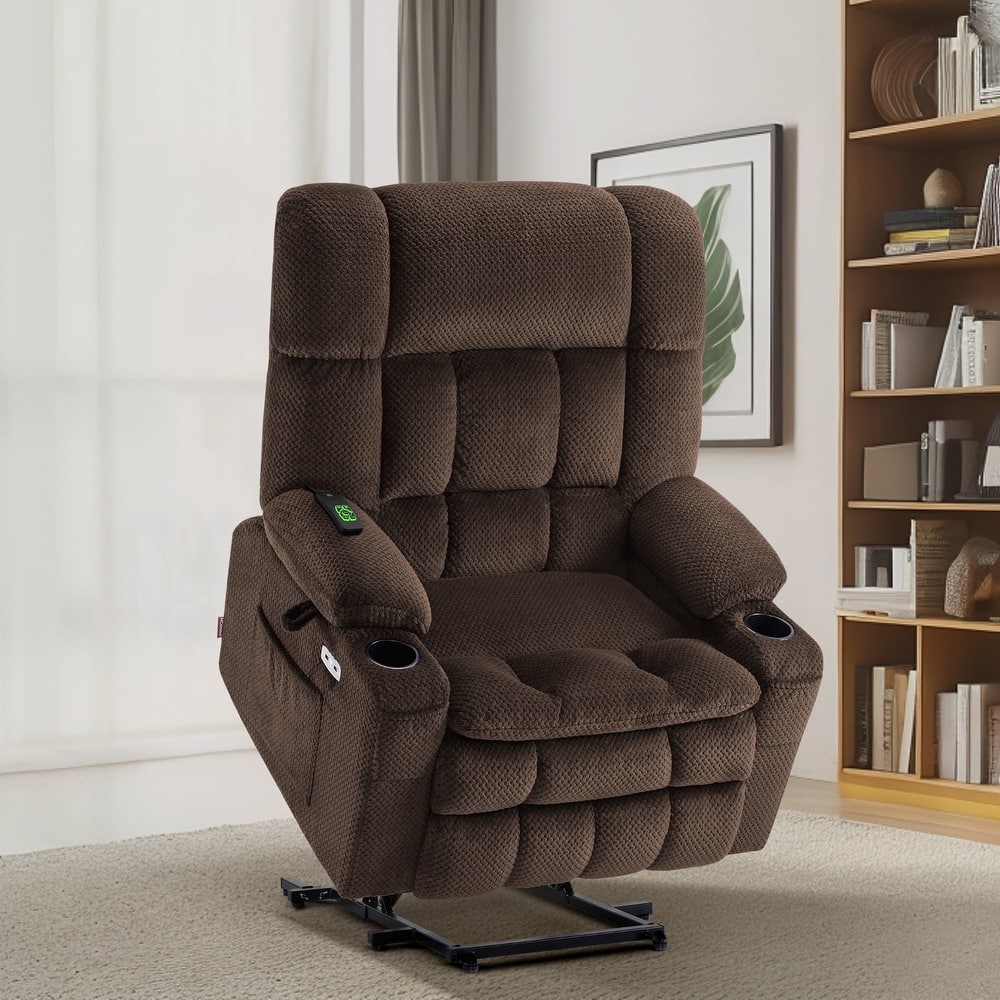 MCombo Dual Motor Power Lift Recliner Chair with Massage and Heat for Big People, Fabric R7891 (Large-Wide)