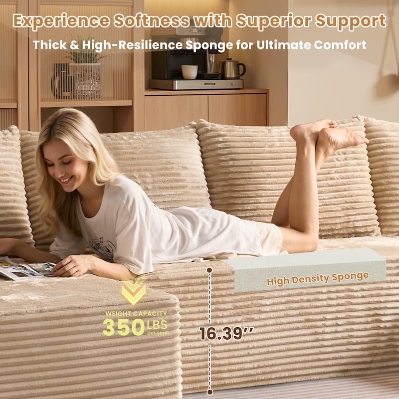 HOOOWOOO Modern Push Corduroy Fabric Sectional Sofa Couch with Pillows