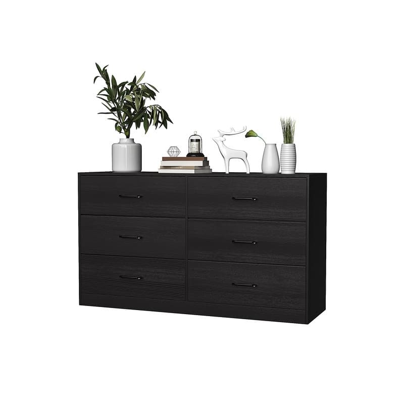 52.75" Wide Horizontal Double Dresser with 6 Fabric Drawers - Black
