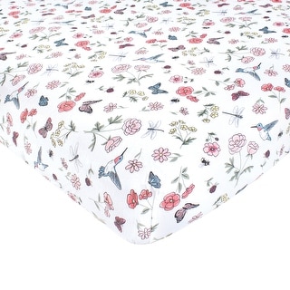 Hudson Baby Girls Cotton Fitted Crib Sheet, Hummingbird Garden, One Size - Hummingbird Garden - One Size