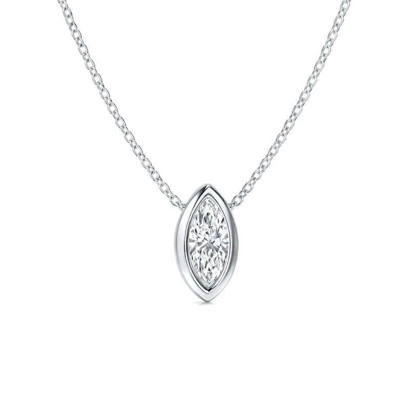 Auriya 14K Gold Lab Grown Marquise Diamond Bezel Solitaire Pendant Necklace 1.00 to 5.00 ct. tw. (F-G VS)
