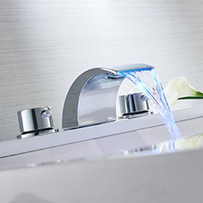 8 in. Waterfall Widespread 2-Handle Bathroom Faucet With Led Light in Chrome