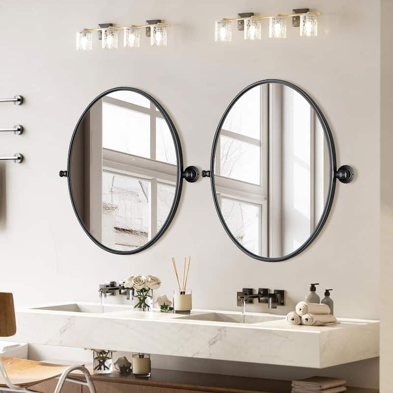 Rectangle Bathroom Tilting Vanity Wall Pivot Mirror, with Rounded Corner Design