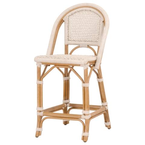 Counter Stool with Woven Seat and Curved Back, Set of 2, Offwhite