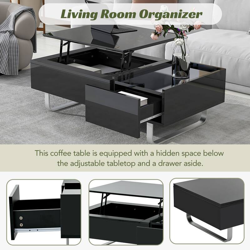 Contemporary Multifunctional Highgloss Surface Coffee Table with