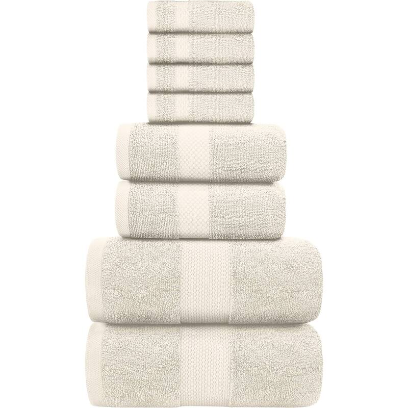 White Classic Luxury Cotton 8Pc Multi Size Towel Set [2 Bath Towels, 2 Hand Towels, 4 Washcloths]