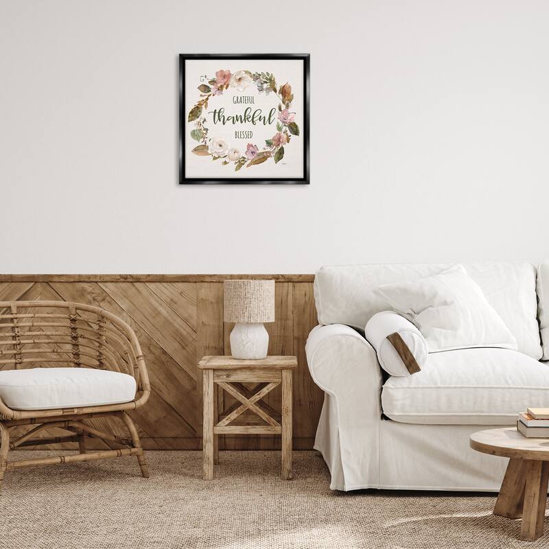 Stupell Elegant Gratitude Wreath Framed Floater Canvas Wall Art Design By Livi Finn