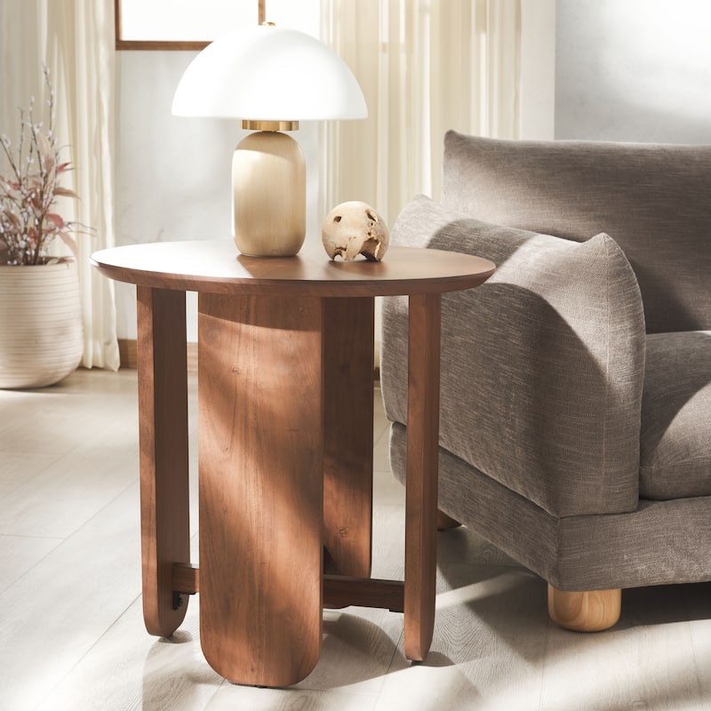 SAFAVIEH Couture Raybelina Round Wood Accent Table - 24"W x 24"D x 24"H - Walnut