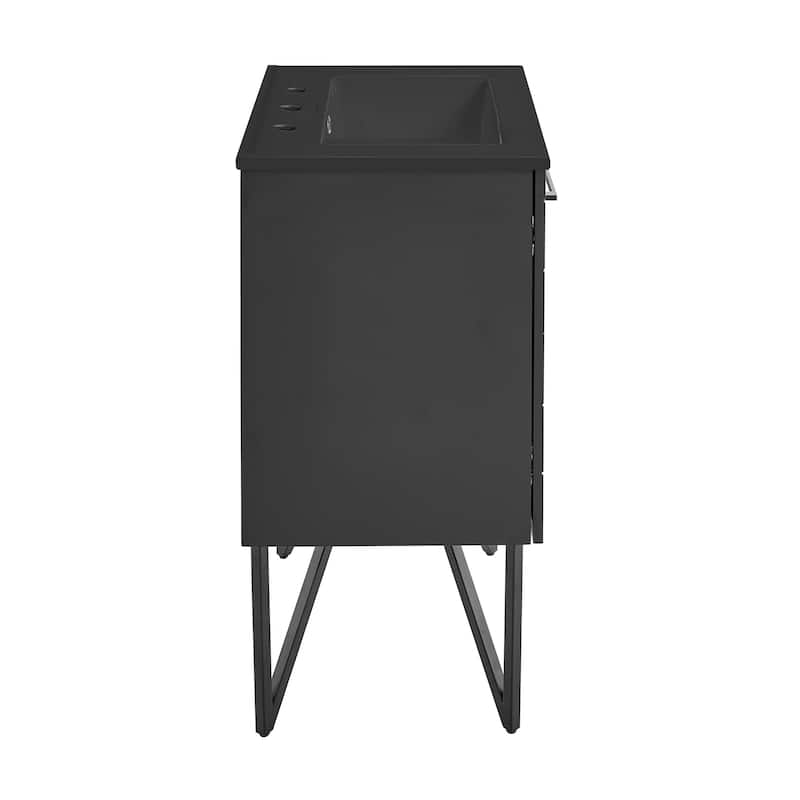 Annecy 24 In. Phantom Black Bathroom Vanity With Black, 3-Hole Ceramic Sink Top