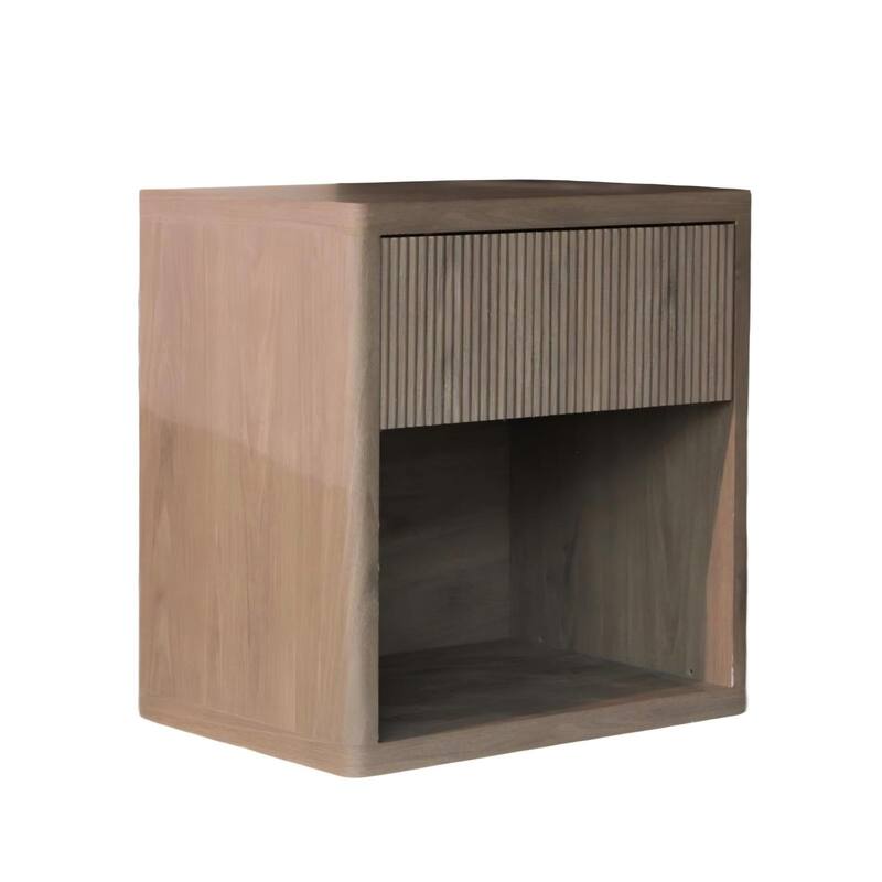 Nightstand with Drawer Storage Fluted Bed Side Table, Large Modern Wide Bedside Stand Mid Century Night Stands