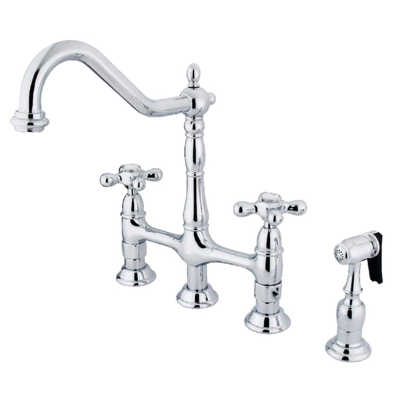 Kingston Brass Heritage Bridge Kitchen Faucet with Brass Sprayer - Polished Chrome