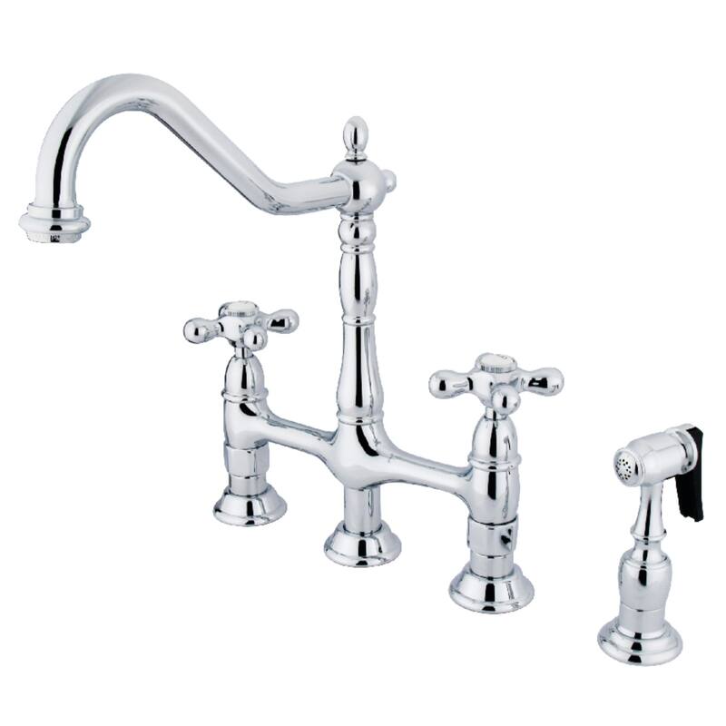 Heritage Bridge Kitchen Faucet with Brass Sprayer - Polished Chrome