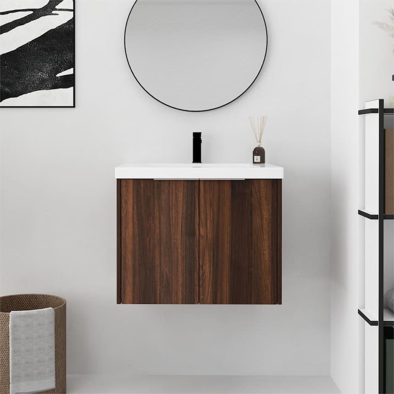 Bathroom Vanity With Sink In 24/30/36 Inch, Floating Bathroom Vanity With Soft Close Door - 23.6"W x 18.1"D - California Walnut