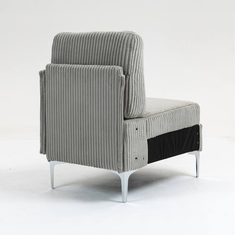 Modern Armless Accent Chair, Corduroy Upholstered Lounge Chair with Metal Legs, Small Single Sofa Chair for Living Room