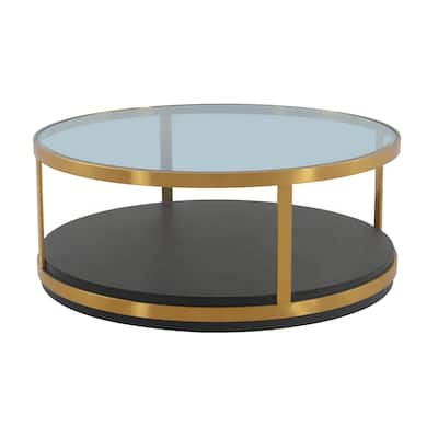 HomeRoots 43" Clear And Black Solid Wood Round Coffee Table With Shelf