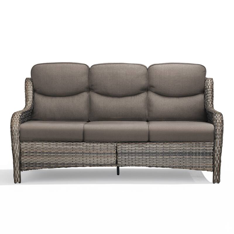 Meyreso Handwoven Wicker Outdoor Patio 3-Seat Sofa with 5-Inch Thick Cushions