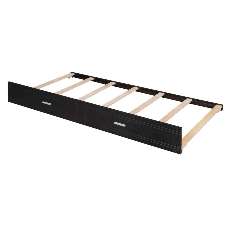 Twin-Over-Twin Bunk Bed with Trundle and Storage Drawers, Sturdy Wood Frame