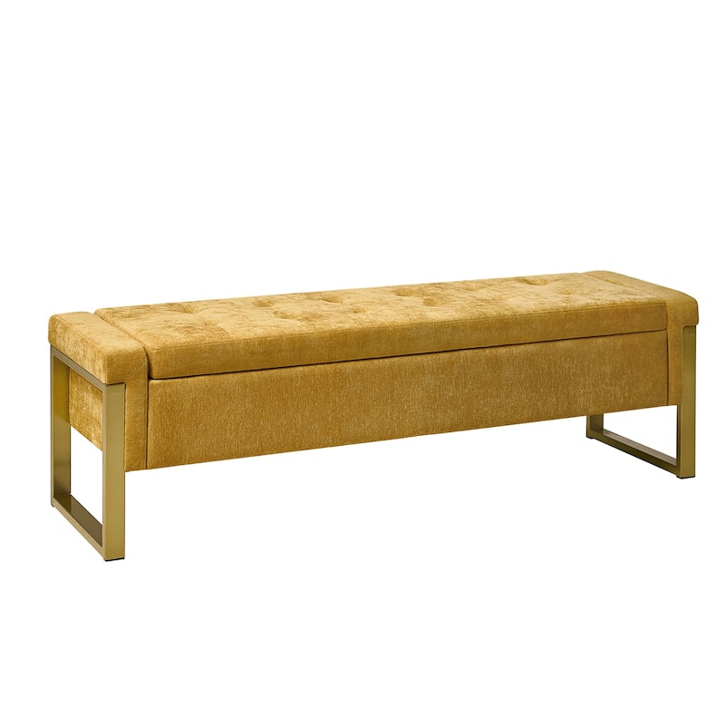 Alina Modern Upholstered Flip Top Storage Bench with Metal Legs by HULALA HOME