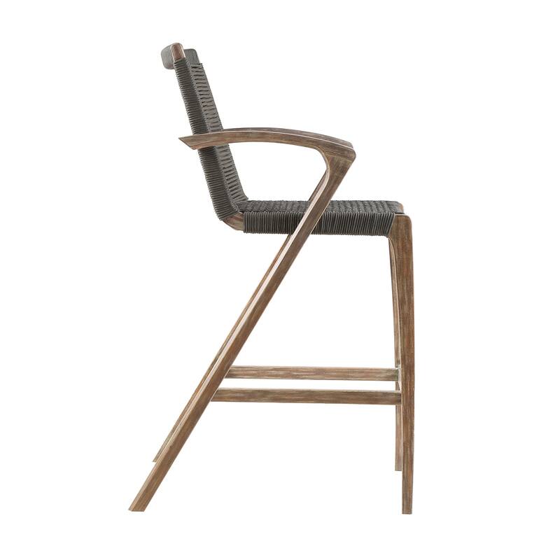Brielle Solid Eucalyptus Wood and Rope Outdoor Patio Counter Height Bar Chair