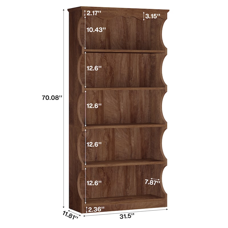 70-Inch Tall 5-Tier Bookcase with Curved-Edge Design