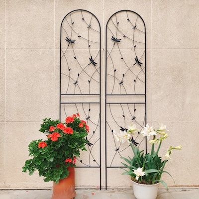 2 Pack Metal Garden Trellis 86.7" x 19.7" Rustproof Trellis for Climbing Plants Outdoor Flower Support Dragonfly Deco