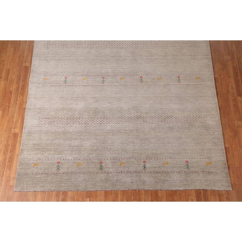 Beige Tribal Gabbeh Area Rug Hand-Knotted Wool Carpet - 8'3"x 9'10"
